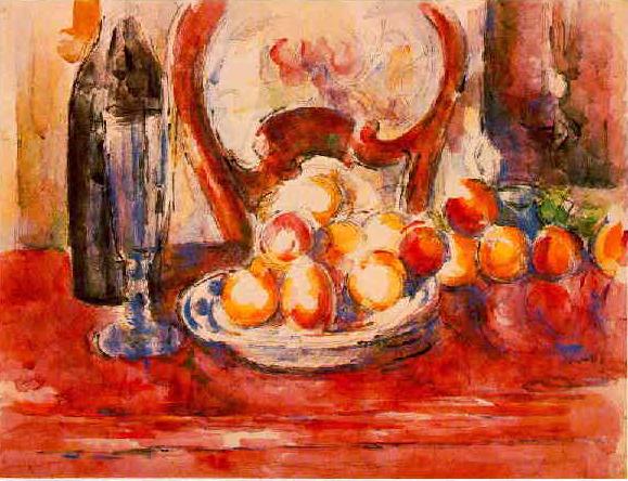Still Life: Apples, Bottle and Chairback (1902-1906) - Paul Czanne